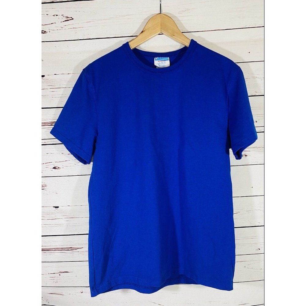Champion Mens T-Shirt Tee Size Medium Solid Royal Blue Short Sleeve Logo Cotton